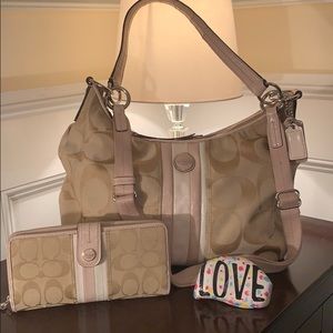 Coach Signature Stripe Convertible Purse & Wallet